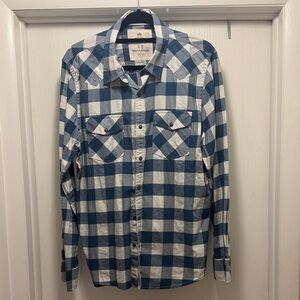 American Eagle Outfitters Large Men's Blue and White Plaid Shirt